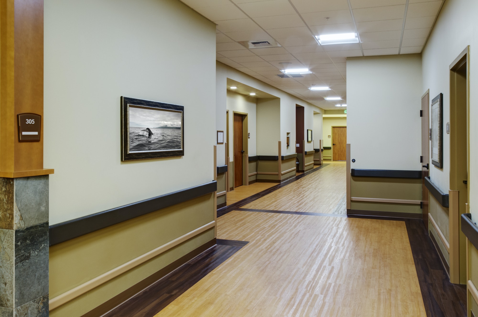 Empty hallway in assisted living facility