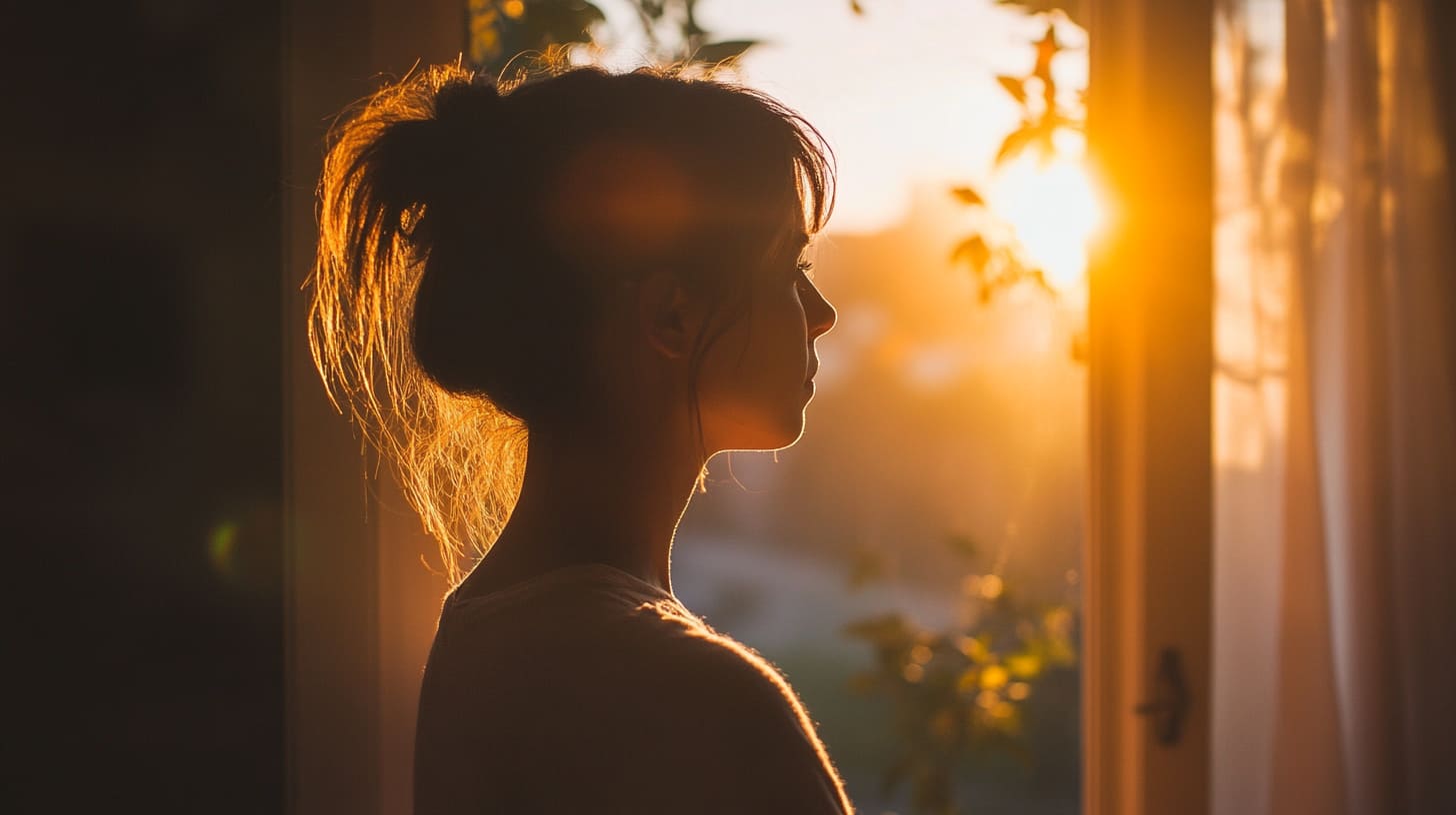 A woman looks out a window in the early morning contemplating getting help from a MAT clinic in the South Bay Area