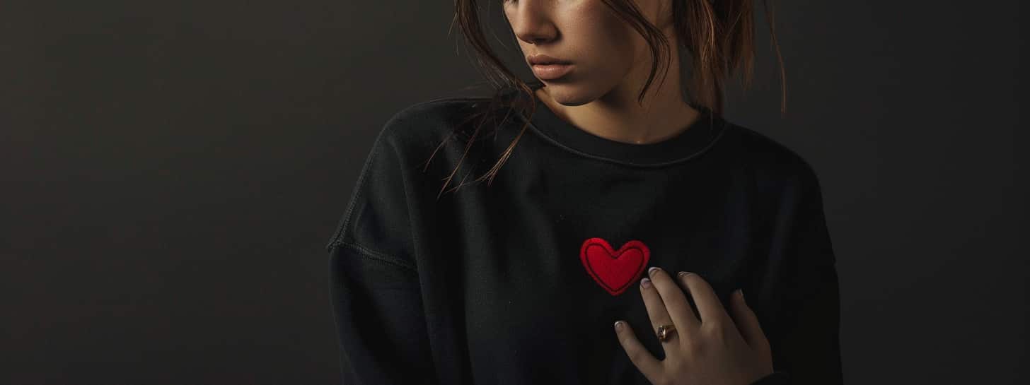 Image of a heart on a sweatshirt to illustrate the effects of alcohol on a person's cardiovascular system.