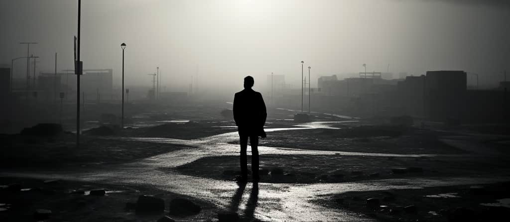 Man walks a road that has many paths, they all seem to lead to danger to illustrate the difference between speed and meth.